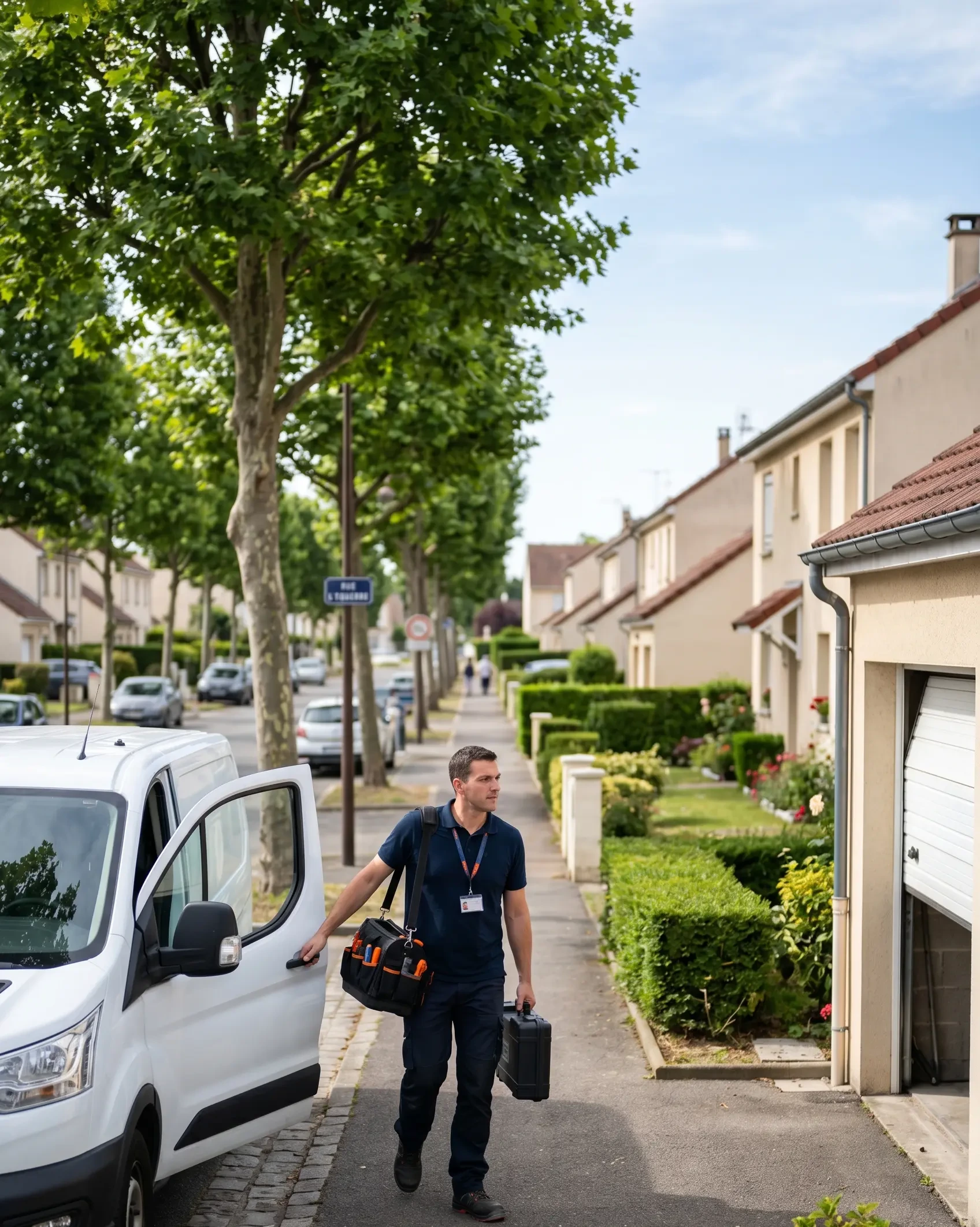 Technicien DB Assistance réparant une porte de garage à Plaisir