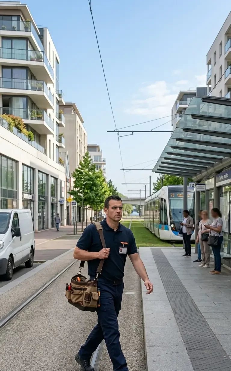 Technicien DB Assistance réparant une porte de garage à Bezons