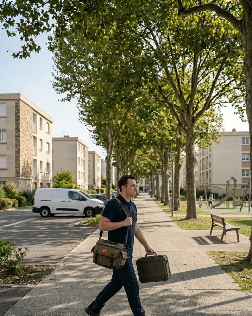 Technicien DB Assistance réparant une porte de garage à Maurepas
