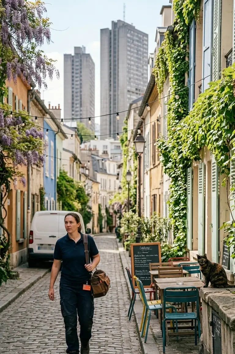 Technicien DB Assistance réparant une porte de garage à Paris 13e