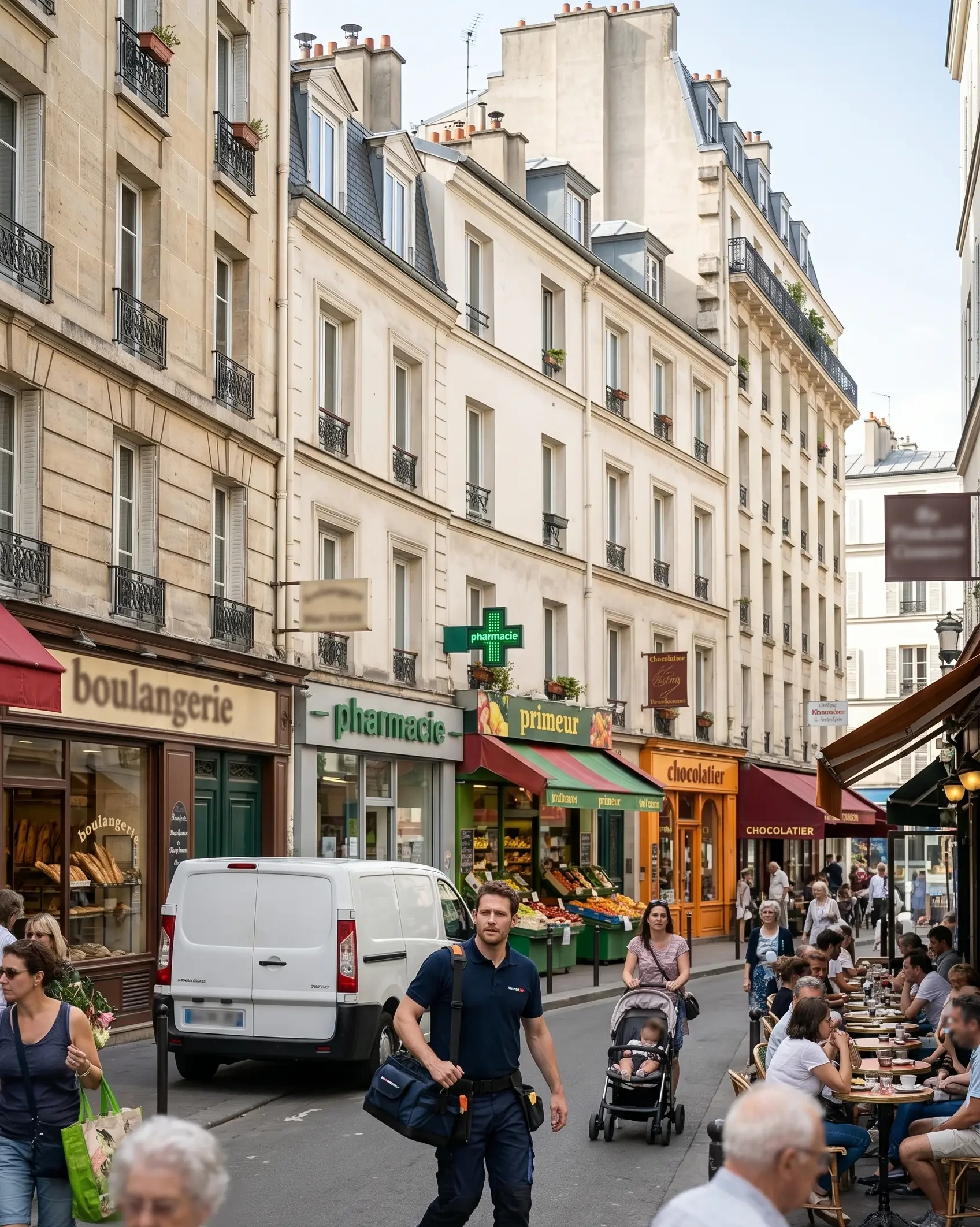 Technicien DB Assistance réparant une porte de garage à Paris 15e