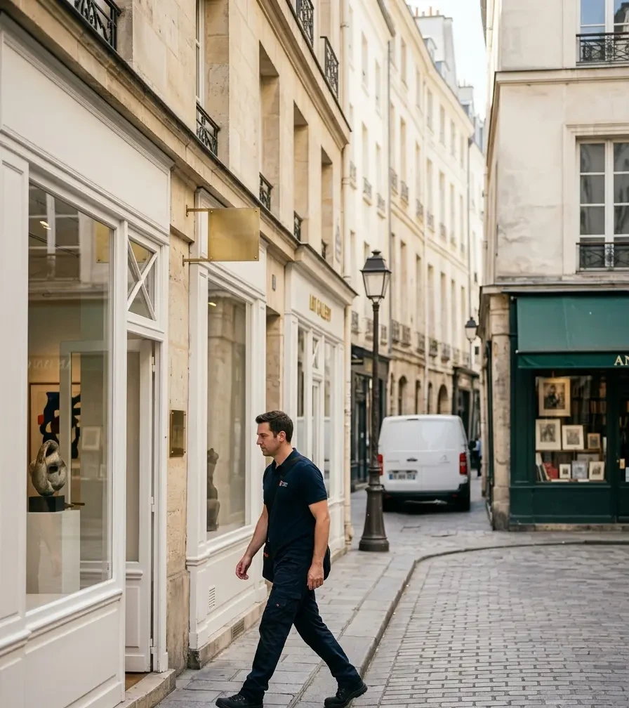 Technicien DB Assistance réparant une porte de garage à Paris 6e