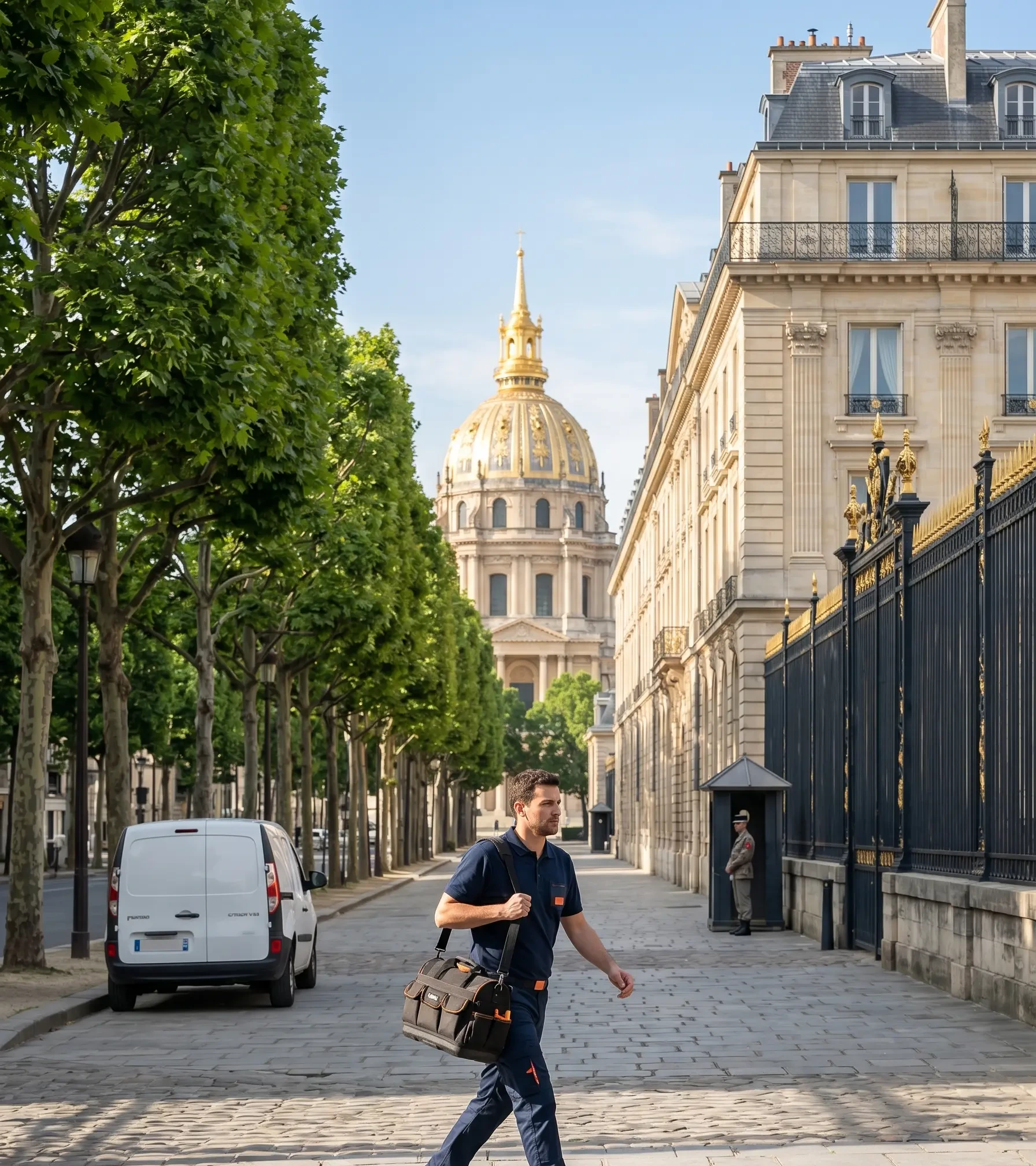 Technicien DB Assistance réparant une porte de garage à Paris 7e