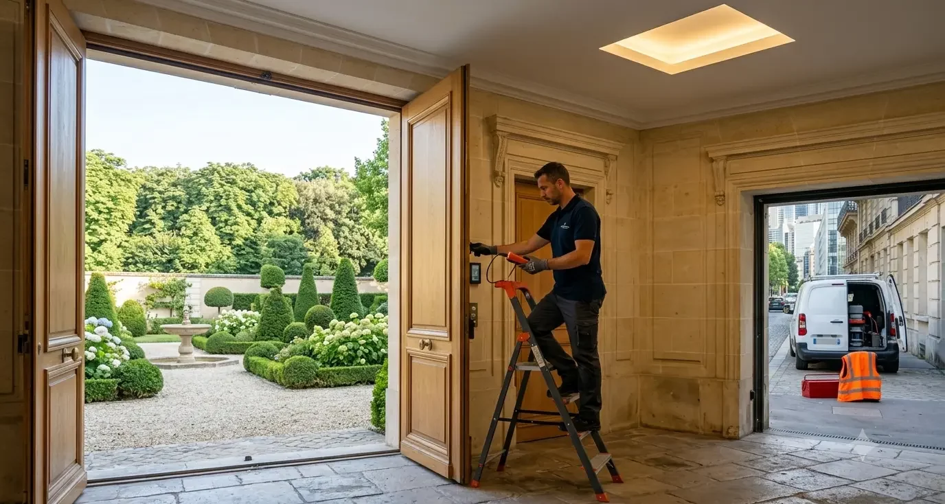 Dépannage porte de garage à Neuilly-sur-Seine programmation motorisation hôtel particulier jardin bois de Boulogne