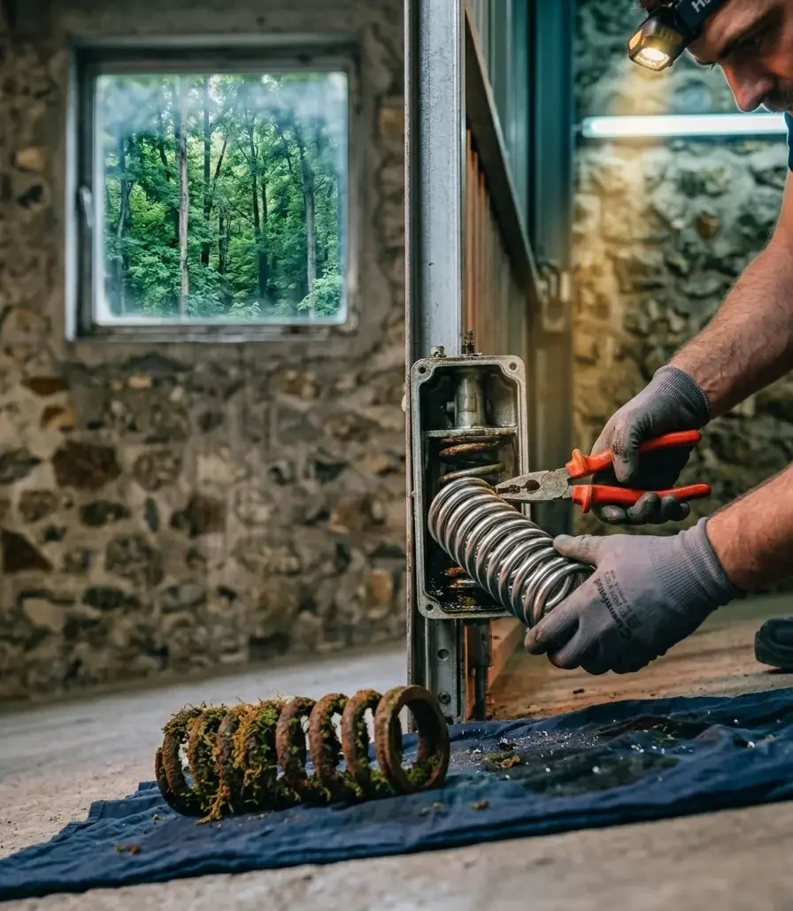Dépannage porte de garage à Clamart remplacement ressort oxydé humidité forêt