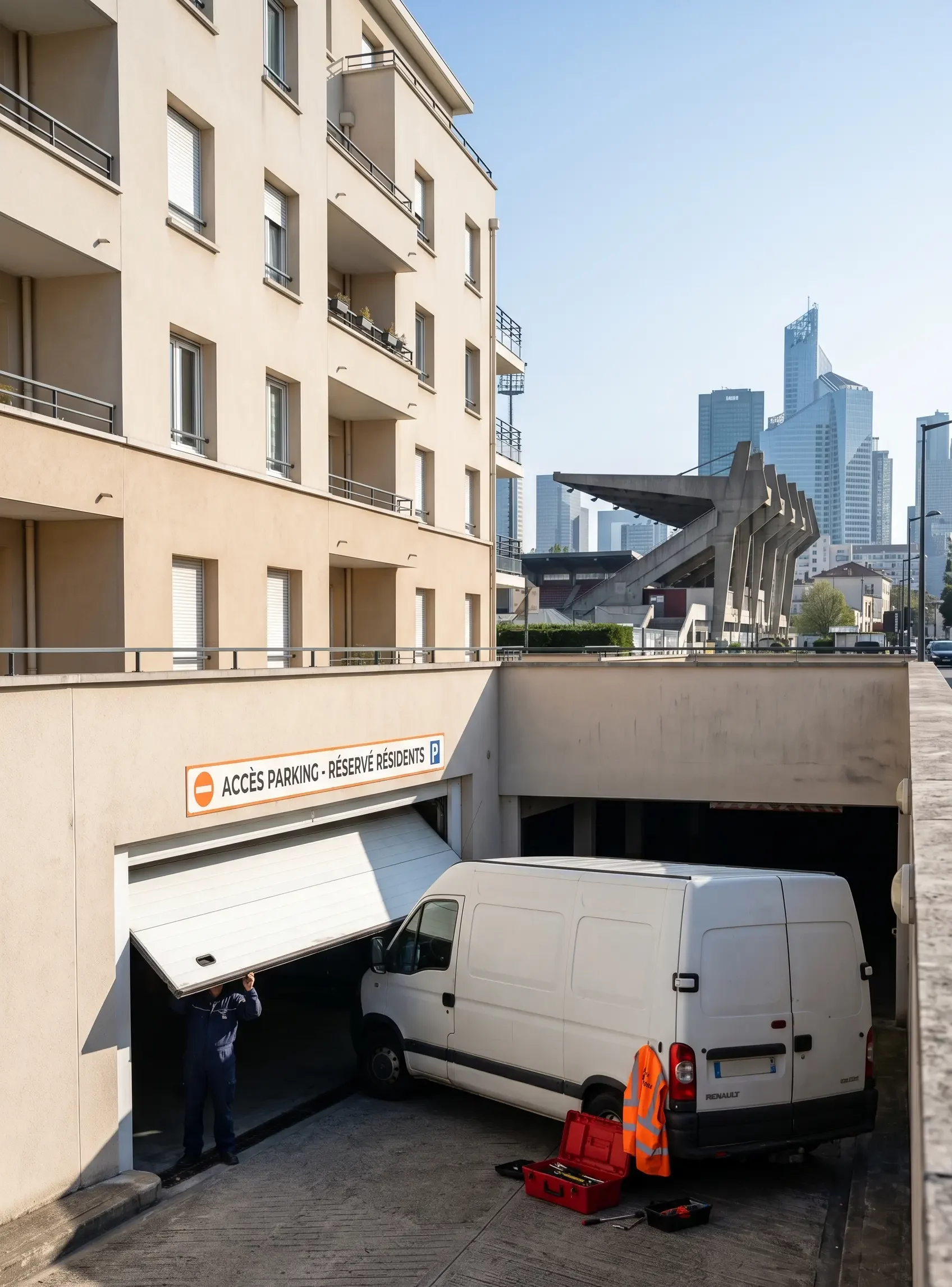 Dépannage porte de garage à Colombes porte basculante bloquée parking stade Yves-du-Manoir La Défense