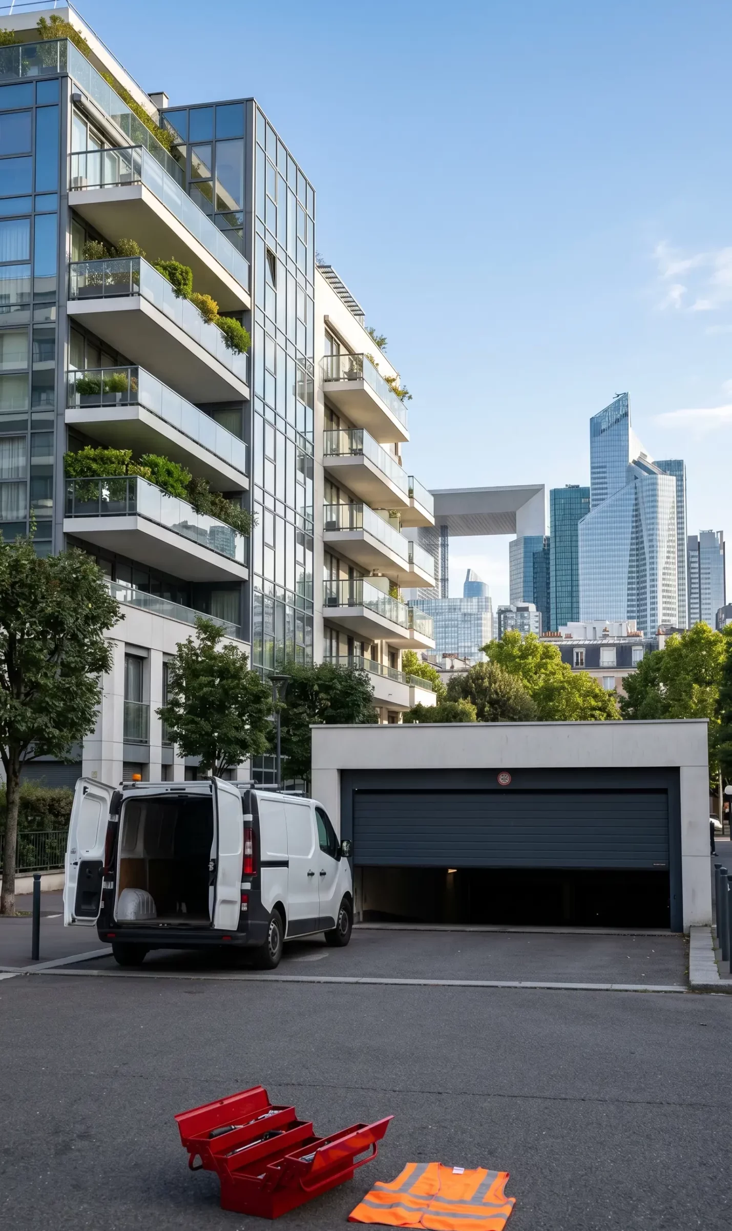 Dépannage porte de garage Hauts-de-Seine (92) porte sectionnelle bloquée parking résidence tours La Défense