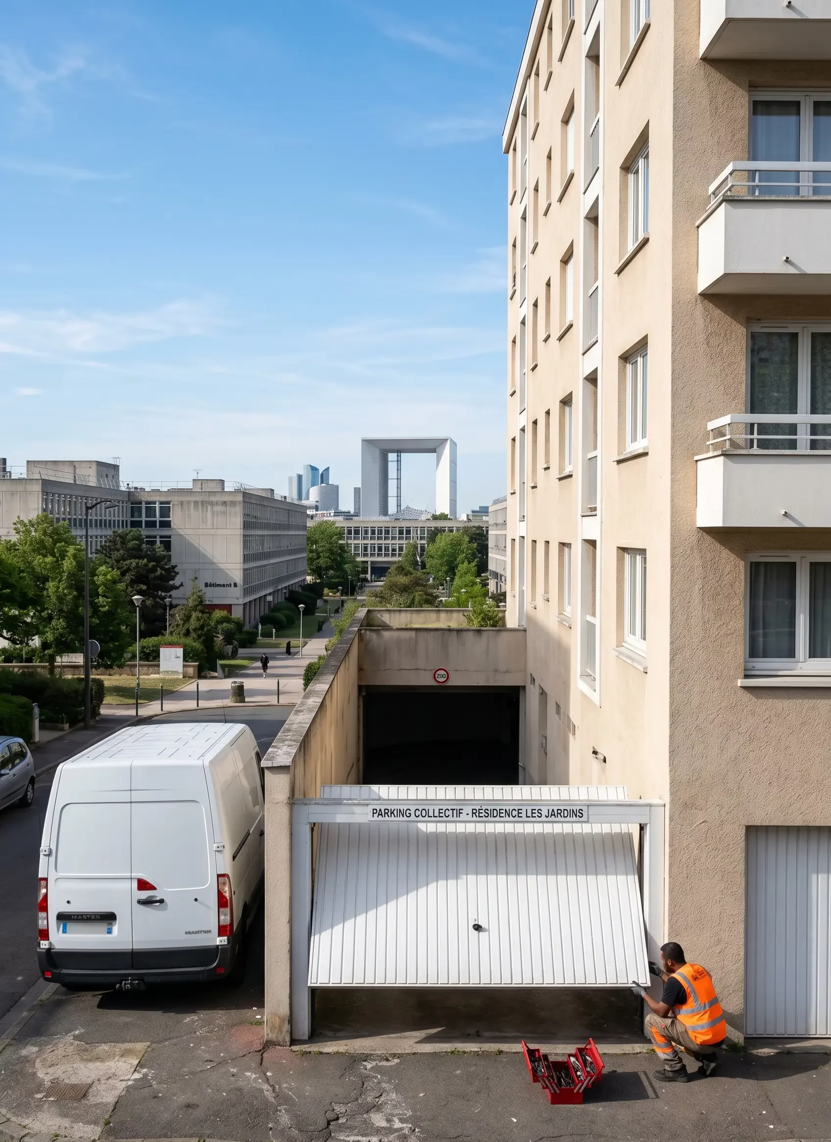 Dépannage porte de garage à Nanterre porte basculante bloquée parking campus université La Défense