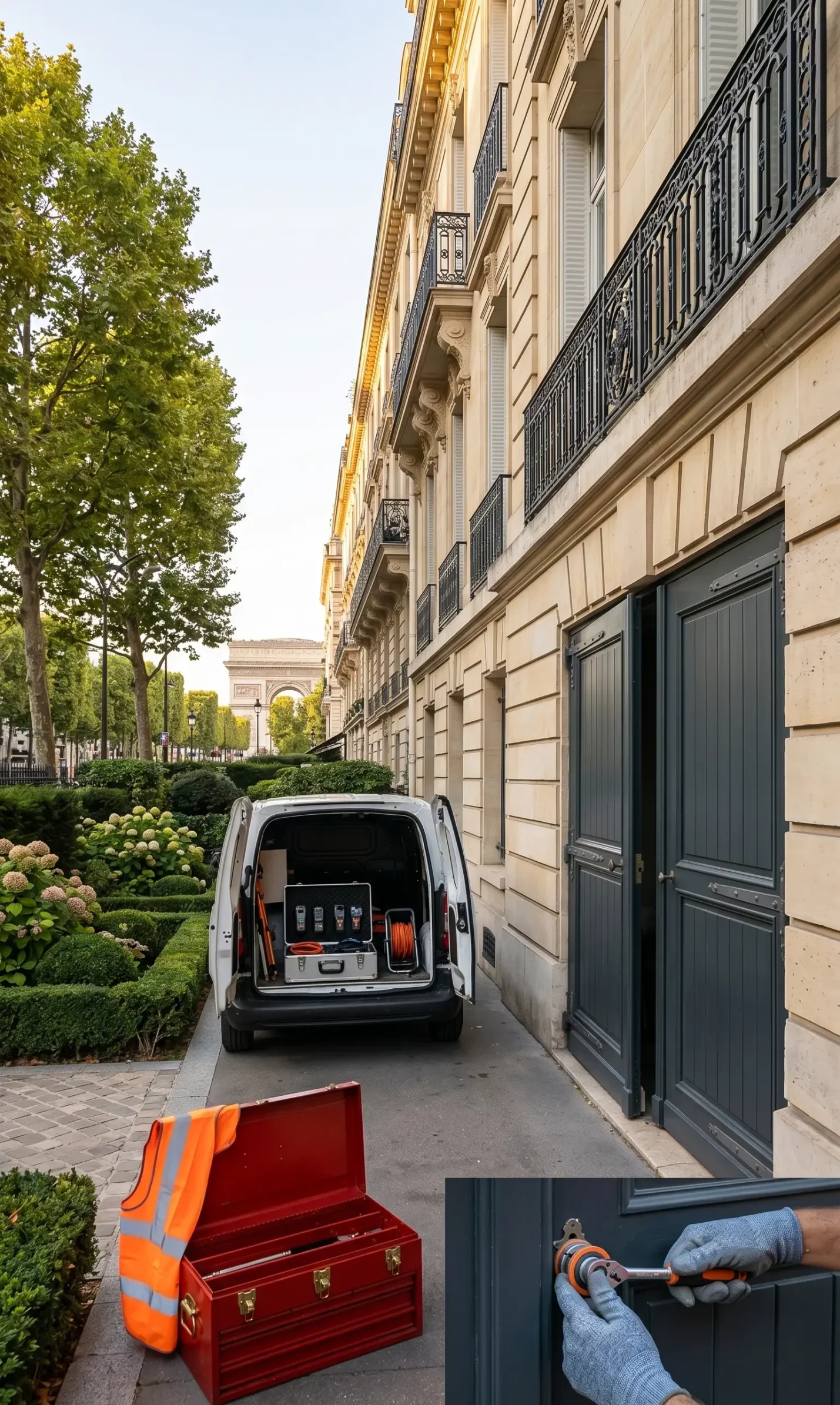 Dépannage porte de garage à Neuilly-sur-Seine porte battante bloquée hôtel particulier pierre de taille bois de Boulogne