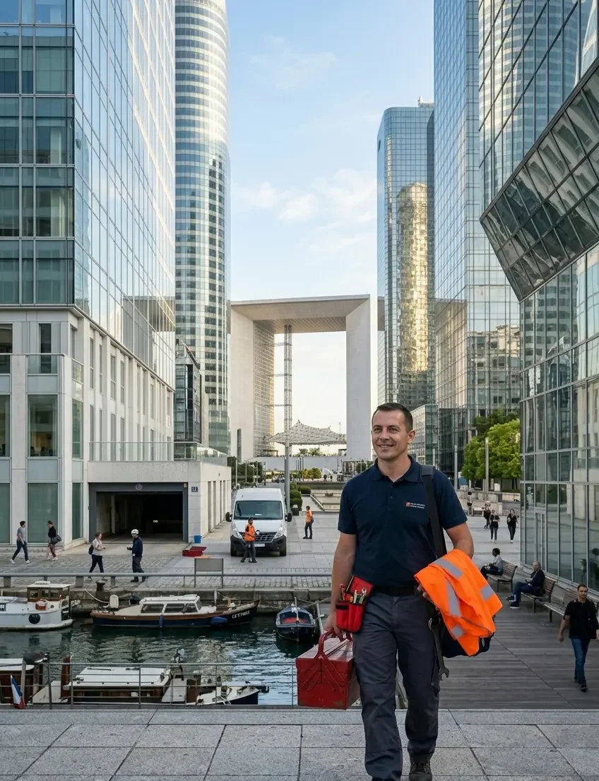 Dépannage porte de garage à Puteaux technicien DB Assistance esplanade Grande Arche La Défense