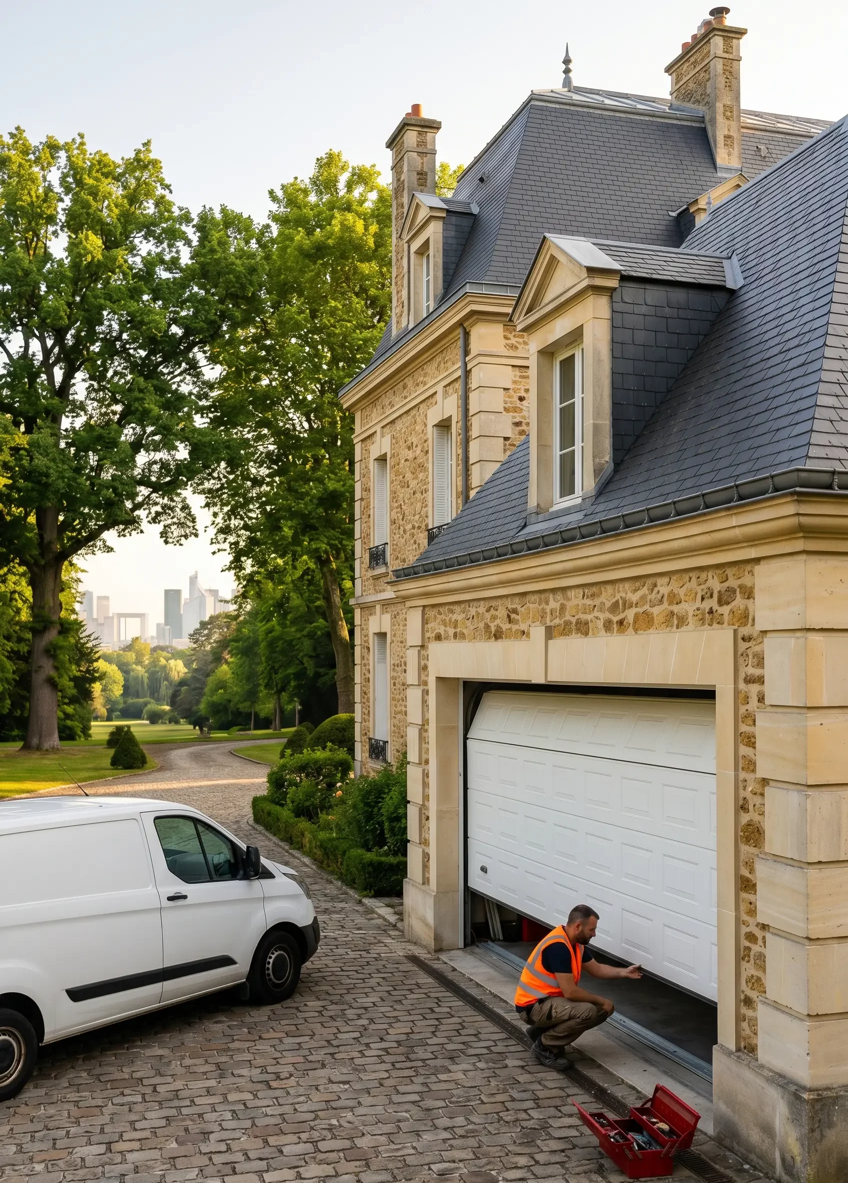 Dépannage porte de garage à Rueil-Malmaison porte sectionnelle bloquée pavillon meulière château Malmaison La Défense