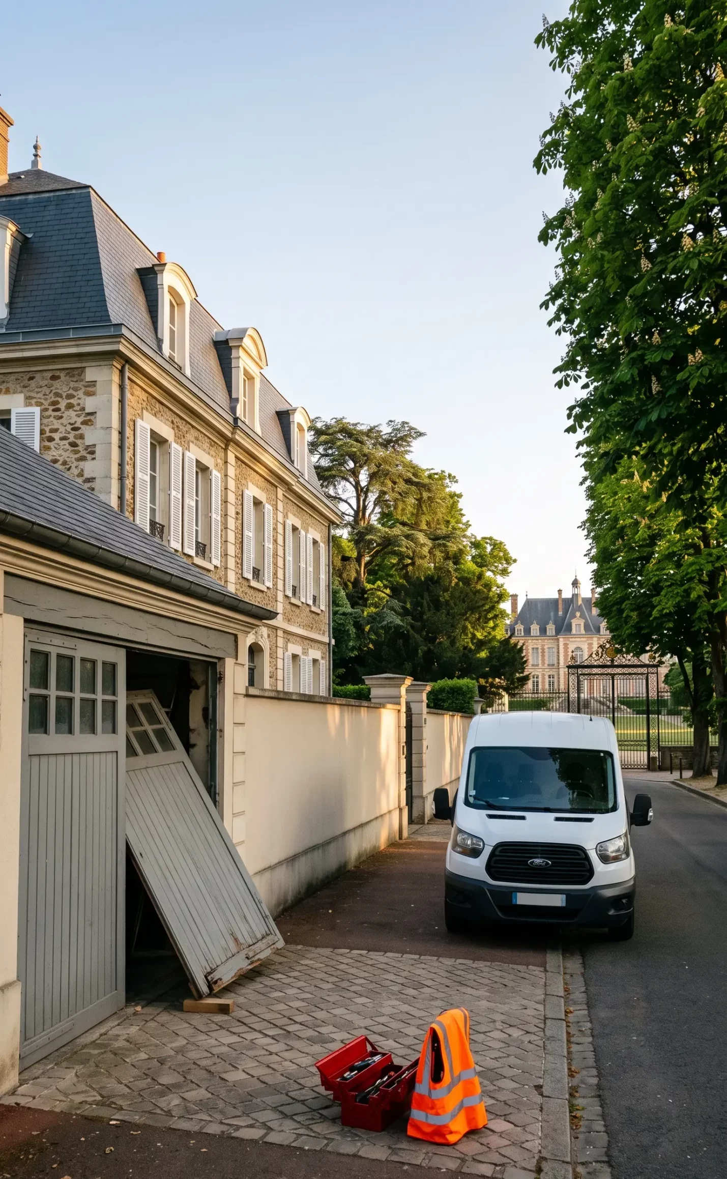 Dépannage porte de garage à Sceaux porte battante bloquée pavillon meulière parc château Le Nôtre