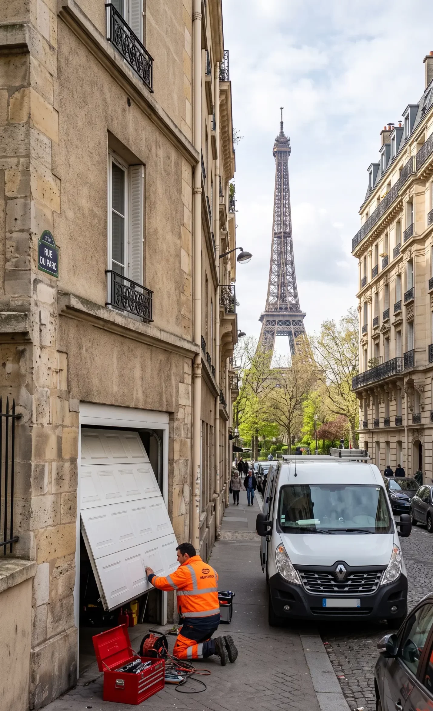 Dépannage porte de garage à Vanves porte sectionnelle bloquée immeuble parc Tour Eiffel