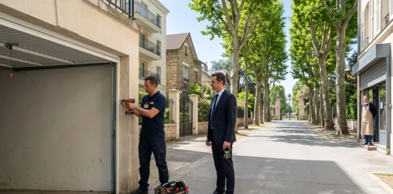 Dépannage porte de garage Yvelines (78) technicien et syndic intervention parking pavillon commerce avenue Grand Versailles