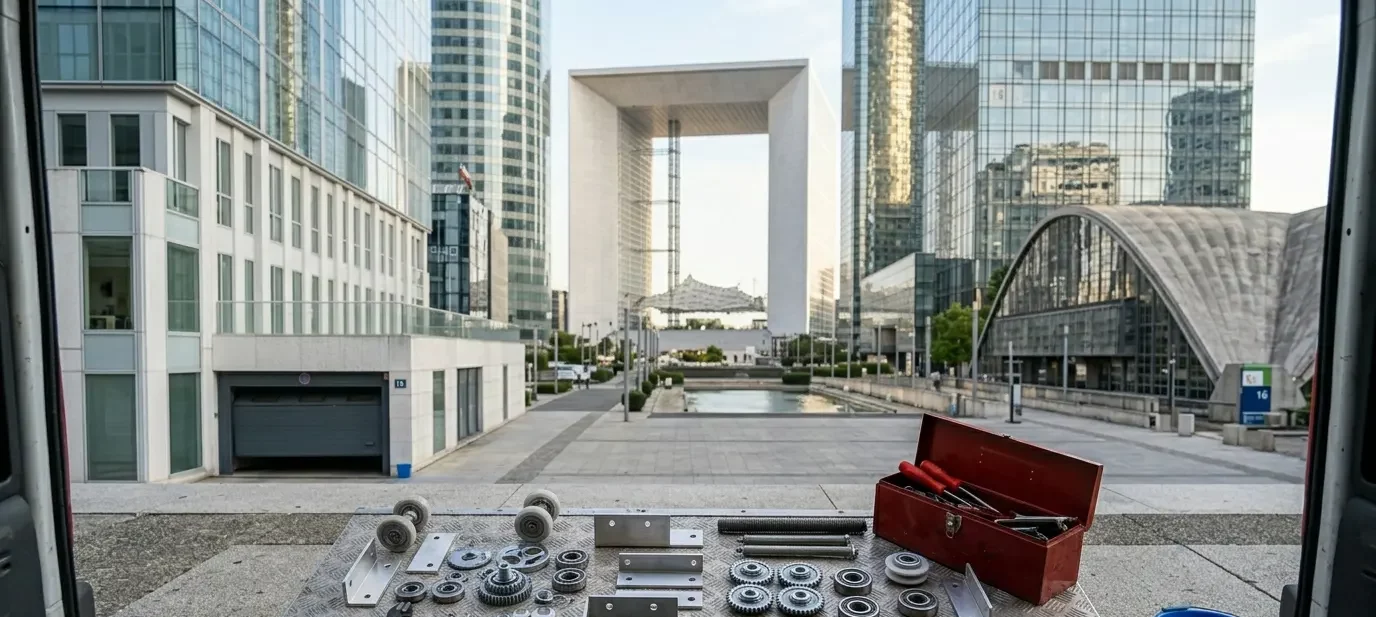 Dépannage porte de garage à Puteaux pièces certifiées toutes marques Grande Arche CNIT La Défense