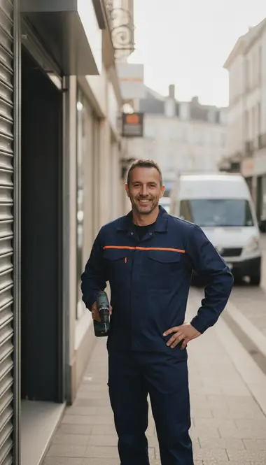 Technicien DB Assistance réparant un rideau métallique à Conflans-Sainte-Honorine