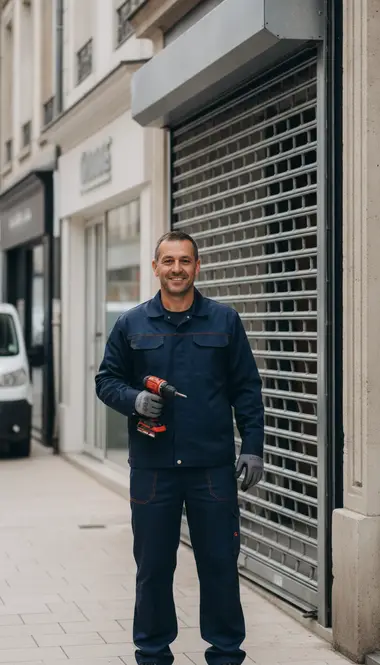 Technicien DB Assistance réparant un rideau métallique à Mantes-la-Jolie