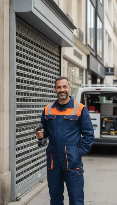 Technicien DB Assistance réparant un rideau métallique à Plaisir