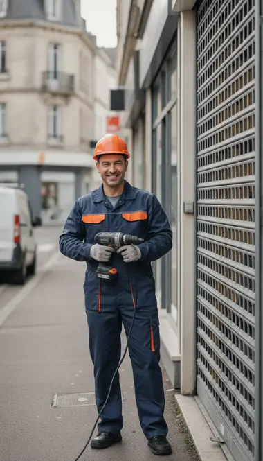 Technicien DB Assistance réparant un rideau métallique à Champigny-sur-Marne