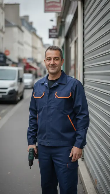 Technicien DB Assistance réparant un rideau métallique à Charenton-le-Pont