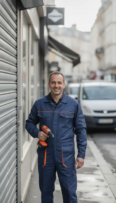 Technicien DB Assistance réparant un rideau métallique à Fontenay-sous-Bois