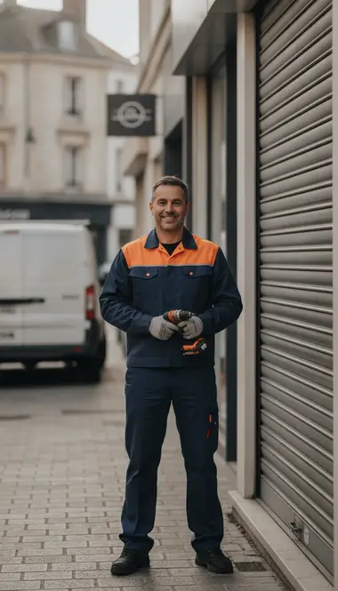Technicien DB Assistance réparant un rideau métallique à Maisons-Alfort