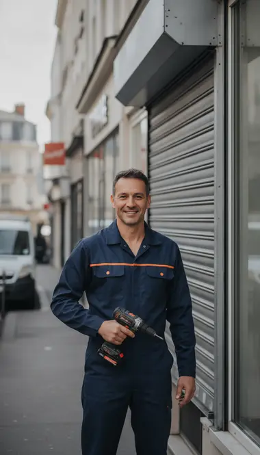 Technicien DB Assistance réparant un rideau métallique à Saint-Maur-des-Fossés