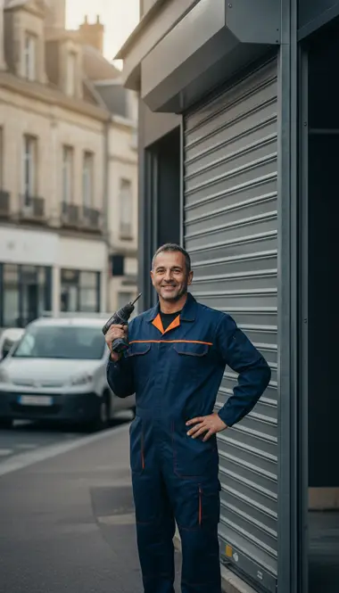 Technicien DB Assistance réparant un rideau métallique à Thiais