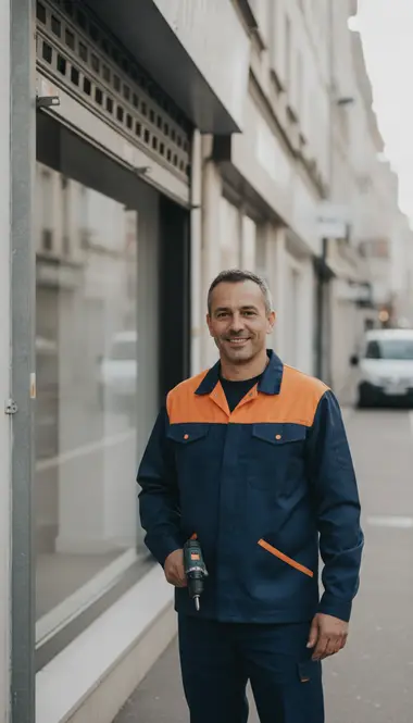 Technicien DB Assistance réparant un rideau métallique à Villeneuve-Saint-Georges